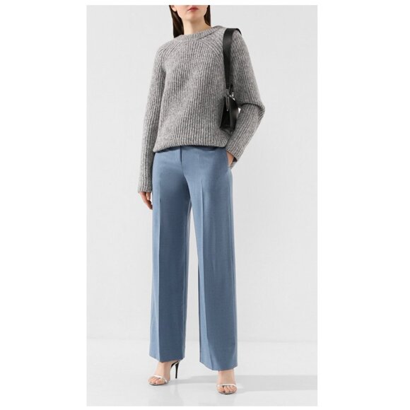 THEORY Sleek Flannel Cropped Wool Trousers In Pale Melange 4 - Picture 1 of 10